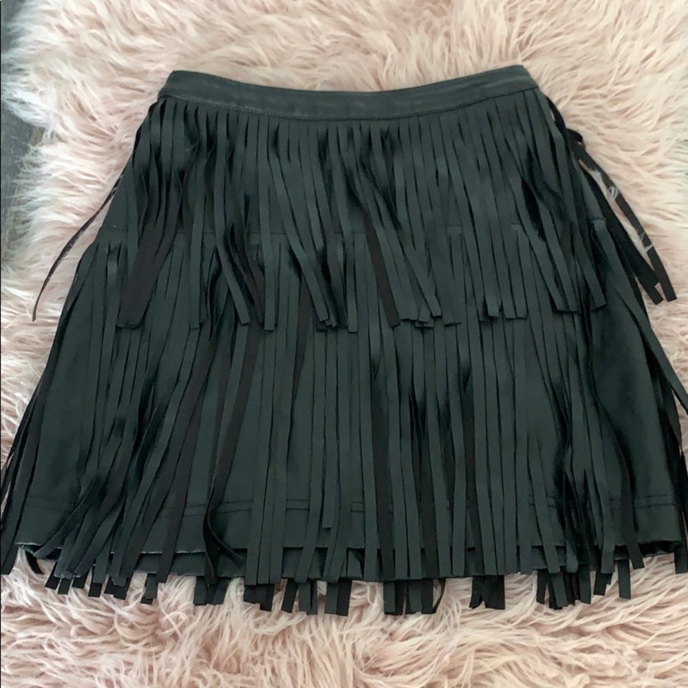 Faux Fringe Leather Skirt